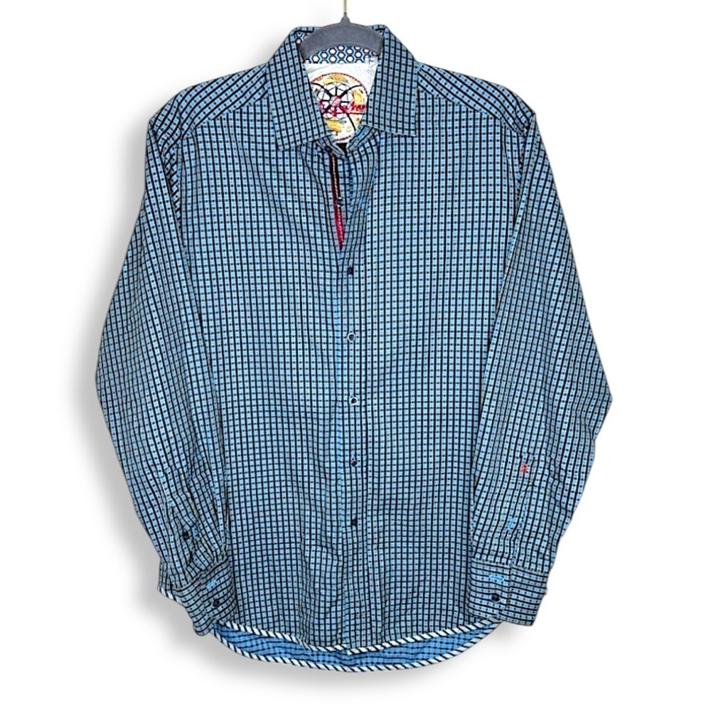 Robert Graham Button-Down Shirt Silk Trim Gingham Check Pattern Size S